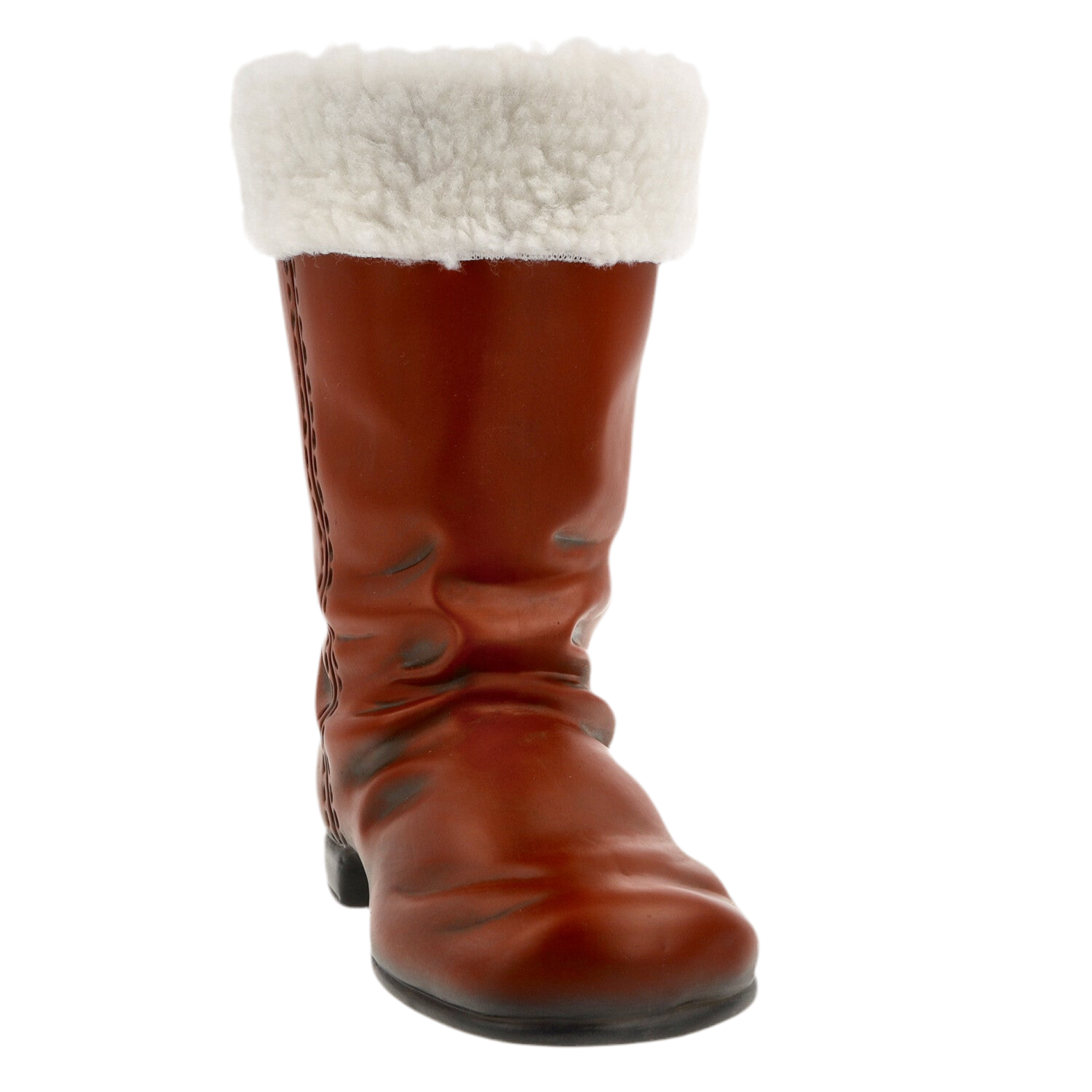 Großer roter Nikolausstiefel mit weißer Fellkrempe zum Befüllen.