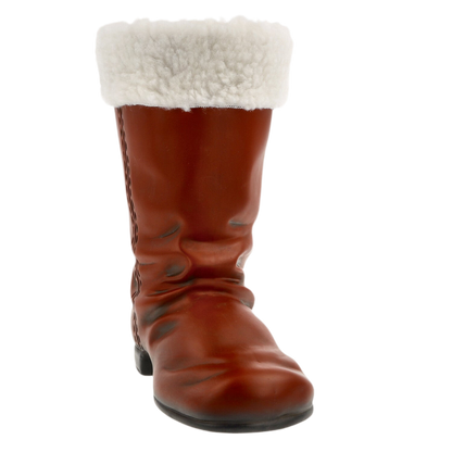 Großer roter Nikolausstiefel mit weißer Fellkrempe zum Befüllen.