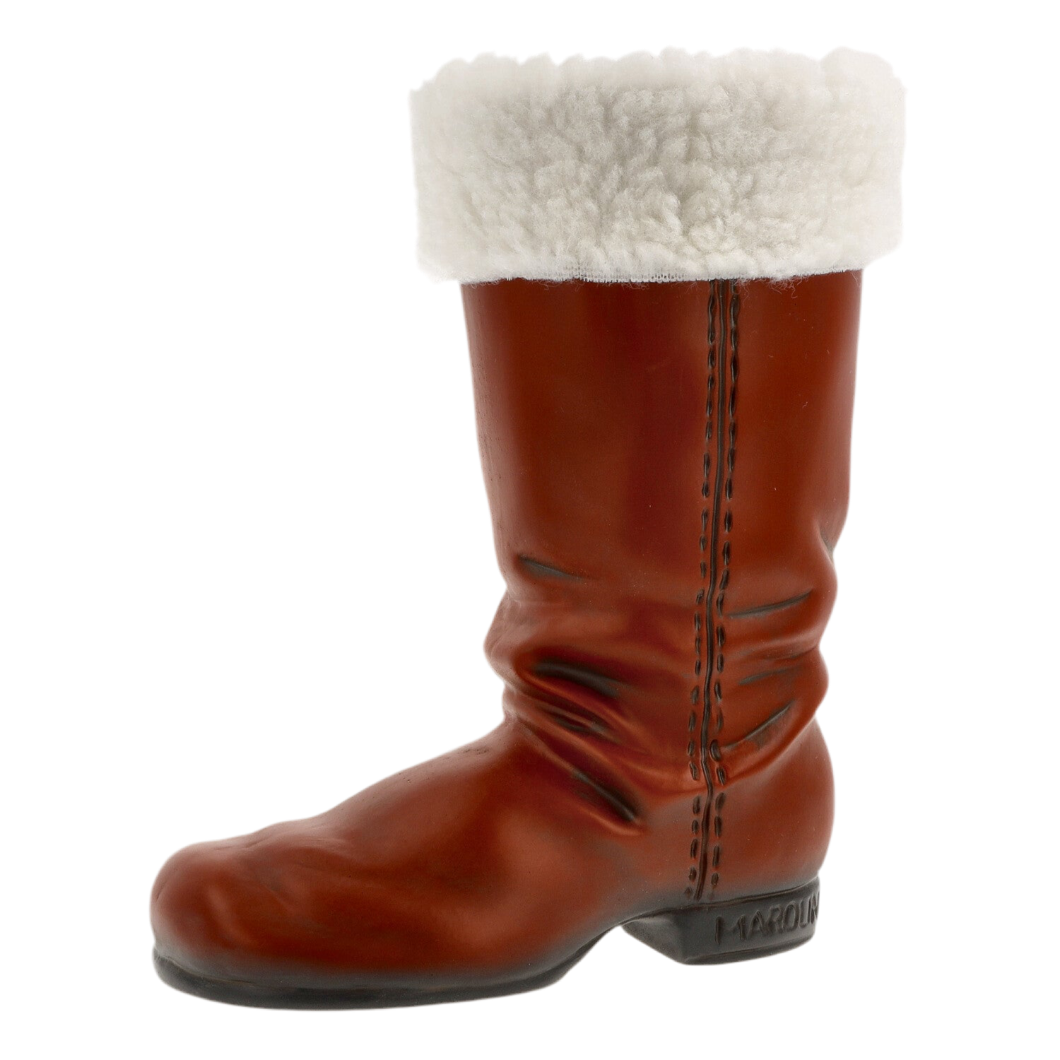 Großer roter Nikolausstiefel mit weißer Fellkrempe zum Befüllen.